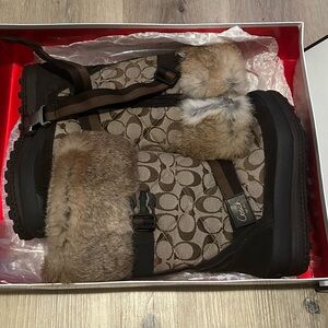 Coach Mariette Signature Pattern Boots with Fur Trim